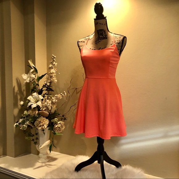 Super cute spring/summer dress. Neon salmon dress. - Picture 3 of 6